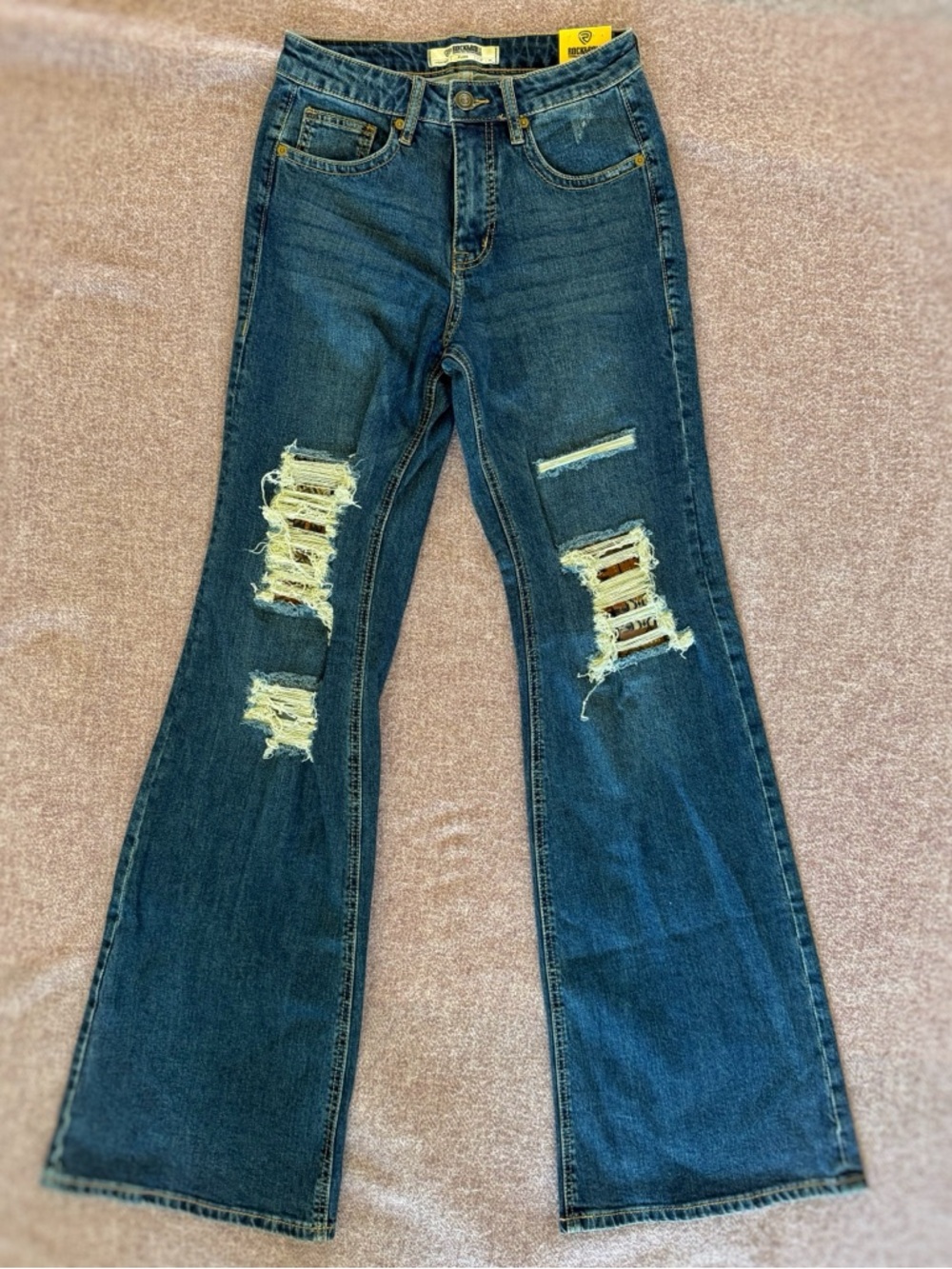 Rock & Roll Denim- High-Rise Distressed Flare Jeans 27/36